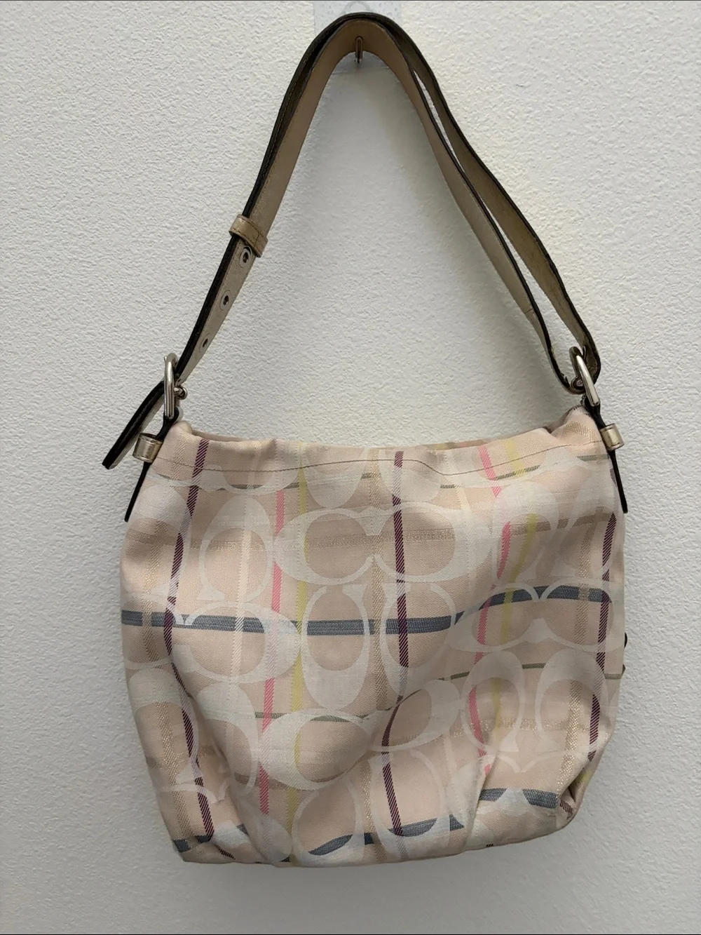 Y2K Coach Pastel Plaid Signature Canvas Hobo with Multicolor Accents